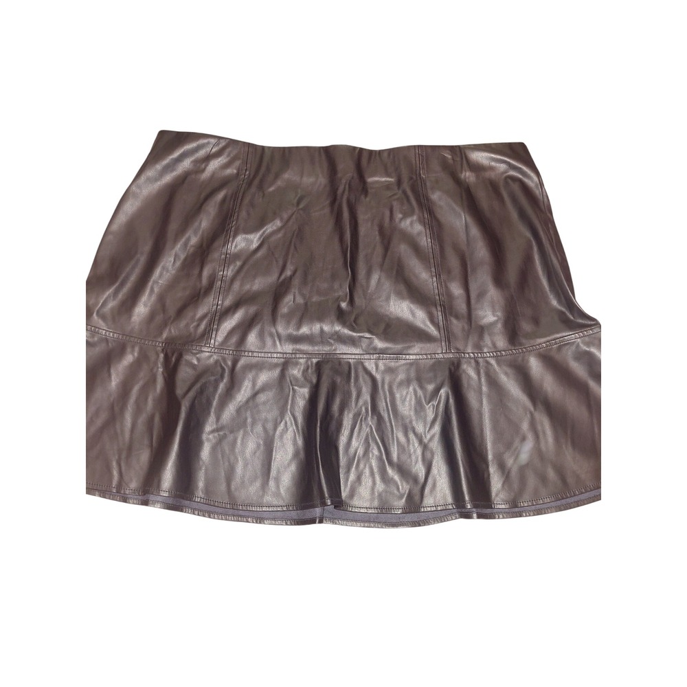 Ava & Viv Brown Faux Leather Peplum Mini Skirt Plus Size 2X Ruffle Hem Zip Back